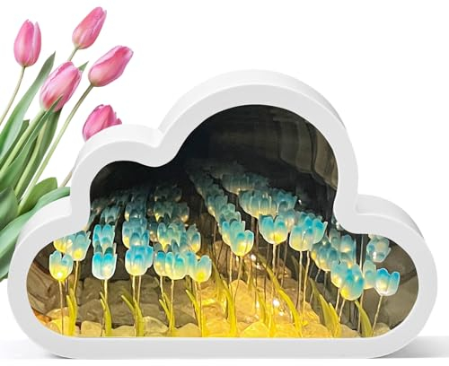 TaimeiMao Tulpen Lampe,DIY Tulpen Nachtlicht Solke Tulpe Lampe,2 IN 1 Wolken Spiegel mit Tulpen Licht und 20 Tulpen,LED Tulpen Wolke für Schlafzimmer,Wohnzimmer,Desktop,Heimdekoration (Blau)