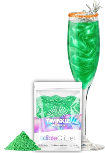 Twinkle my Drink® Glitter commestibili verdi per bevande - decorazione per feste di Halloween - glitter commestibili per spumanti e liquori - vegani, insapori - 12 g per più di 60 bevande