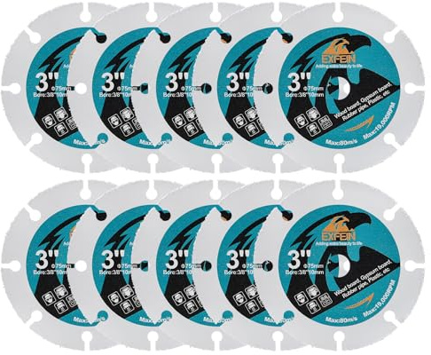 EXFEIN Lame per sega circolare da 3 pollici (7,6 cm) per legno 10 pezzi, Disco da taglio da 3 pollici (7,6 cm) per legno con chiodi laminato gomma tubo plastica gesso mandrino 10mm