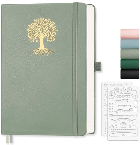 EMSHOI A5 Blank Journal Notebook, 192 Pages, Hardcover Notepad, Light Green