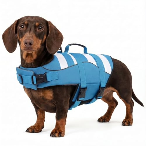ASENKU Dog Life Jacket Small Dog Swimming Vest Sports Style, Dog Swimming Float Jacket Adjustable & Durable Puppy Safety Dog Life Vest with Handle for Swimming, Boating,Surfing, XS