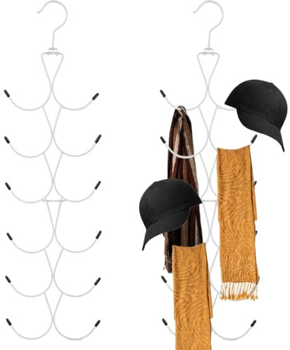 HAMKU 1 Confezione Di Appendino Per Sciarpe,Organizer Per Sciarpe Con 12 Ganci,Pieghevole Per Porta Cinture Da Armadio,Grucce Salvaspazio Per Sciarpe,Scialle,Cintura,Cravatta (Bianco)