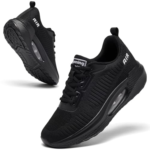 Trainers for Women Black Running Shoes Ladies Arch Support Memory Foam Plantar Fasciitis Orthopedic Shoes Air Cushion Athletic Gym Sneakers All Black UK 3