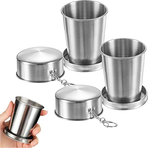 DIYCUT 2 Pièces Gobelet Pliable, Pliable Tasse Inox, Portable Tasse de Voyage, 150 ml Gobelet Retractable, pour vie Quotidienne, Camping, Voyages