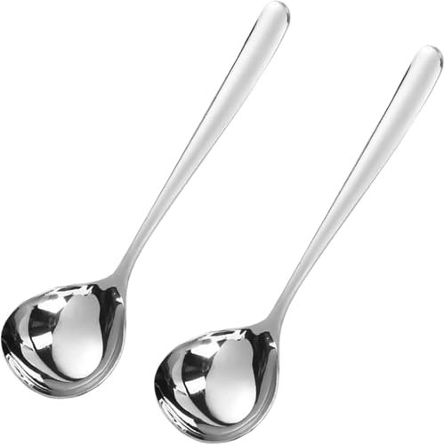 2 Pezzi Cucchiai In Acciaio Inox, Cucchiaio da Portata in Acciaio Inox, Mestoli Cucina Acciaio Inox, Mestolo Acciaio Inox, Set di Mestoli da Zuppa in Acciaio Inox per Cucina