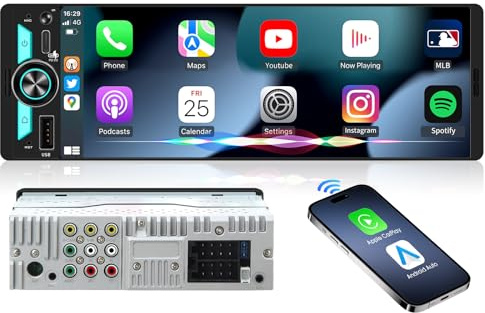 Wireless Single Din CarPlay Stereo: 6.5 Inch Wireless Android Auto Touchscreen Radio for Car - Bluetooth Incell Display 300W 4.2 CHN 2 Subwoofer Outputs USB Type-C Fast Charge SWC