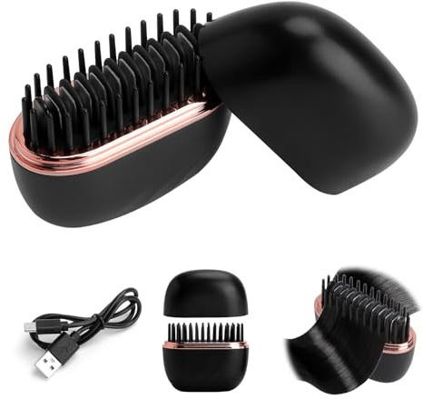 Plancha de Pelo Inalámbrica Mini 2 en1,Cepillo Alisador Portátil con 3 Niveles de Temperatura Plancha de pelo portátil inalámbrica Peine Caliente Recargable USB para Viajes y Retoques Rápidos (Negro)