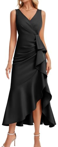 DRESSTELLS Womens Cocktail Ruffle Ruched Split Maxi Dresses Formal Wedding Guest Evening Party Dress