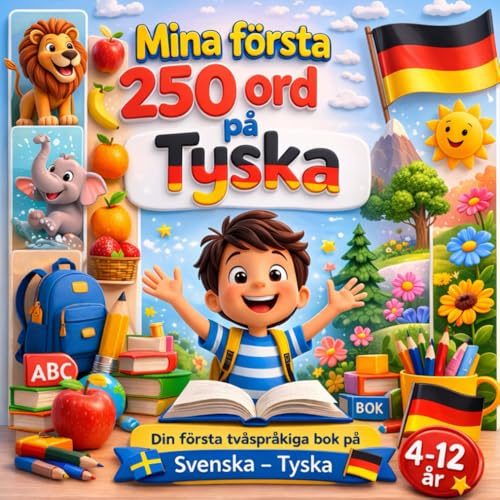 Mina första 250 ord på Tyska: Illustrerad tvåspråkig ordbok svenska–tyska för barn och nybörjare – 250 grundläggande ord för att lära sig tyska enkelt.