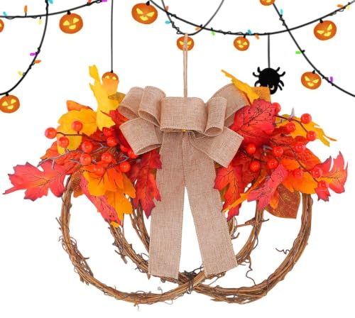 Höstgirlang Konstgjord, Realistisk Och Hängbar Scenprop | Thanksgiving Skörde Dekoration Passar För Dörrkarm, Fönster, Spiselkrans, Öppen Spis, Bondgård, , Bord Och