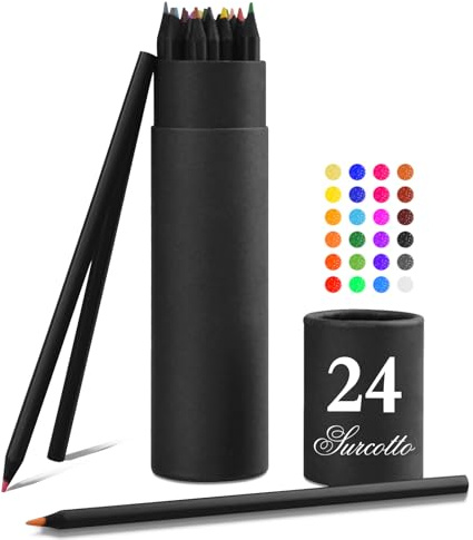 Surcotto Buntstifte, 24 Buntstifte für Erwachsene,Farbstifte im Dose für Anfänger, Pencil Crayons - Ölbasiert, Leuchtende Farben, Schwarzes Holz, Vorgespitzt
