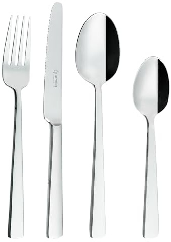 Grunwerg Westminster 24 Piece Cutlery Set, 18/10 Stainless Steel, 6 x Table Forks, Table Knives, Teaspoons, Dessert Spoons, Silver