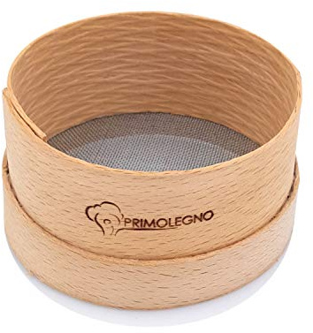 PRIMOLEGNO Setaccio in Legno Massello Certificato | Diametro 14 cm | Rete a Maglia Fine 1x1 mm | Adatto per Setacciare Farina Cereali Zucchero Polenta Riso Sabbia | Prodotto di qualità Garantita