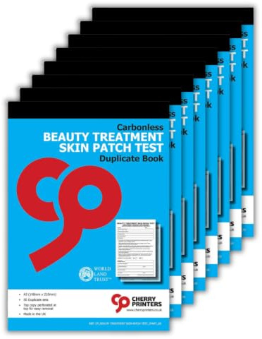 Cherry Printers | Beauty Treatment Skin Patch Test Book | 2pt A5 | Carbonless NCR | Perforated Top Copy | Secure Binding | For Client Records | 50 Sets