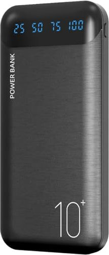 Power Bank 10000mAh Cargador Portátil Batería Externa con 2 Salidas USB 2.4 A y Entrada USB C Compatible con Huawei iPhone 12 11 X iPad Samsung Galaxy S20 Android Tablet Plus (Black, Large)