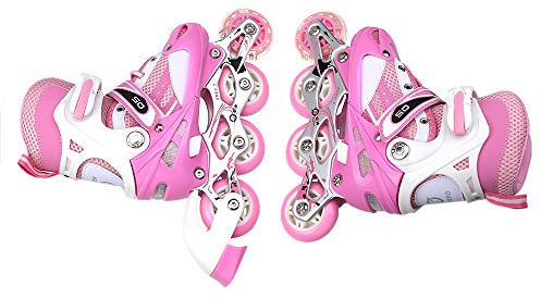 Inline-skridskor med lysande hjul, justerbara inline-skridskor, rullskridskor för barn, nybörjare, rullskridskor för pojkar och flickor (rosa, S)