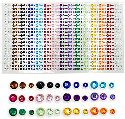 900 Pieces Rhinestone Sticker, 3mm 4mm 5mm Colorful Self-Adhesive Rhinestones Round Crystal Gems Sheet for DIY Crafts Decoration