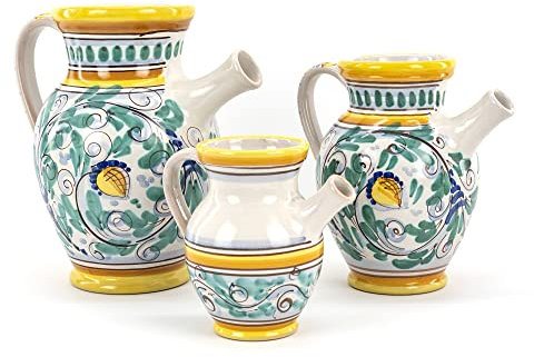 Tris de macetas con asa, ánfore con boquilla, cuartar de cerámica siciliana de Caltagirone hechas a mano