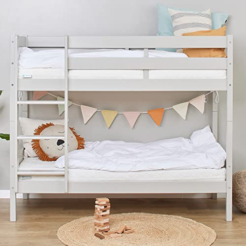 Hoppekids Letti a castello ECO Comfort Grigio Tortora | 70x160 + Dogde del letto | Etichetta ecologica nordica | Pino massiccio dell'UE