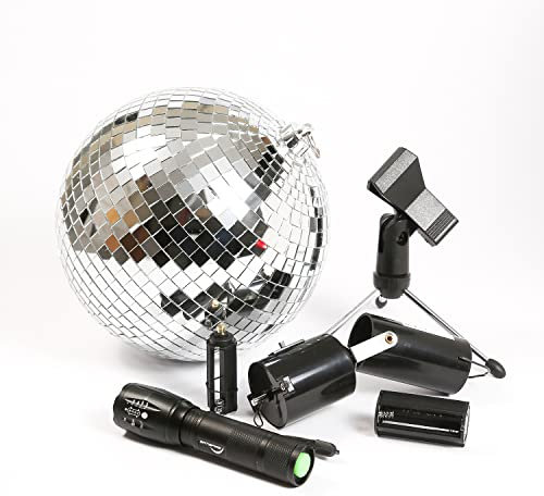 Kit de boule à facettes - Kit de fête mobile - Boule miroir de 20 cm - Moteur à piles - Pinspot - Trépied - Lumière à effet - Kit complet