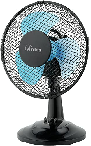 ARDES - AR5EA23B Ventilatore da Tavolo Silenzioso 3 PALE NEW EASY 23 - Ventilatore Total Black Oscillante con Inclinazione Verticale e Comando Manuale - 2 Velocità