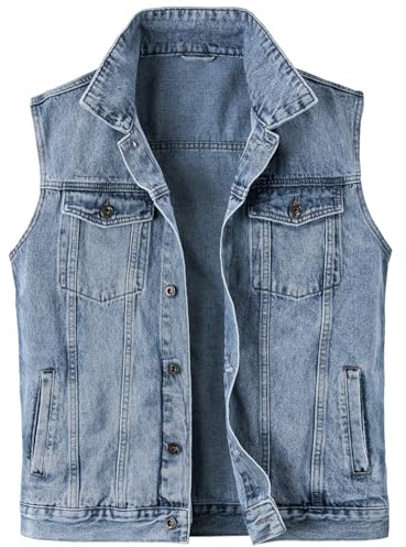 Harbrosrce Hombre Clásico Chaleco Sin Mangas De Mezclilla Jean Chaqueta Estilo Vintage Chaleco Vaquero Lavado Chaqueta Corta de Moto