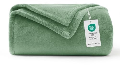 WAVVE Fleece Blanket Sofa Throw Green 5ft x 6.5ft - Fluffy Soft Warm Versatile Blanket for Sofa/Couch/Bed Double/Twin Size, 150x200 cm