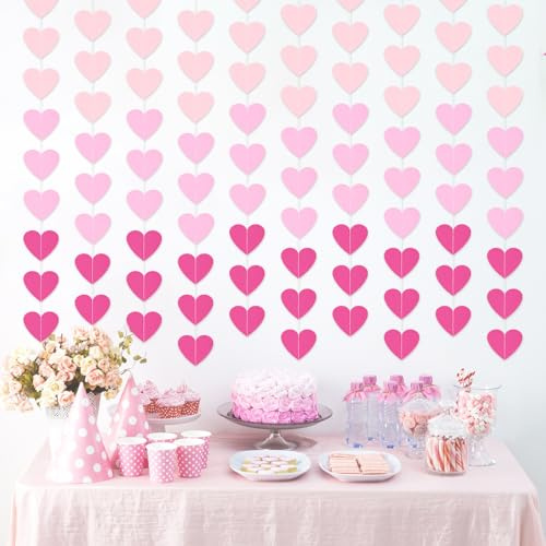 JarThenaAMCS 10Pcs Valentine's Day Heart Garland Gradient Pink Heart Hanging String Garland Romantic Love Decorative Hanging Banner for Wedding Anniversary Birthday Party (NO DIY)