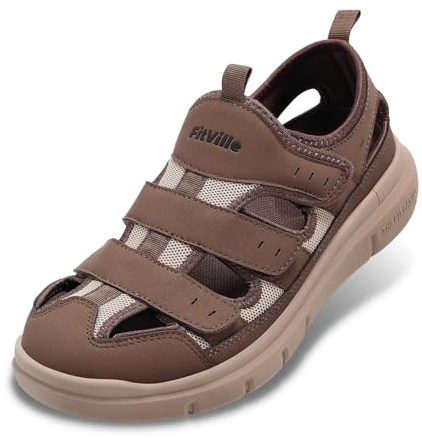 FitVille Sandalias Diabéticos Hombre Extra Anchas Sandalias Ortopédicas Cómodas para Ancianos Fascitis Pies Hinchados