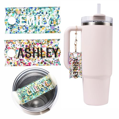 Sets of 2 Custom Name Plates for Stanley Cup Name Tags Accessories Multifunctional Charms for Tumbler with Handle Lid Topper for Stanley Tumbler (Style 3, 40 oz)