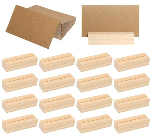 Werownsgso 20 Stück Holz Platzkartenhalter, Menü Kartenhalter, Tischkartenhalter Holz, Postkartenhalter, Fotohalter für Hochzeiten, Bankette und Partys, Geburtstage (6.9 x 2.3 x 1.78)