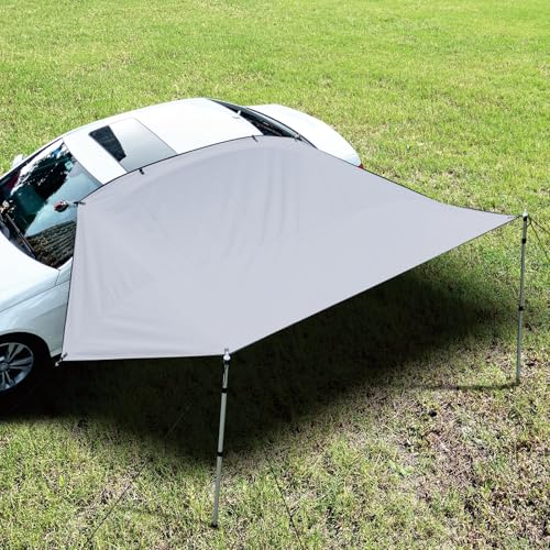 Dulepax Auto Markise,Sonnensegel Auto,Sonnensegel Mit Keder,2 Keder mit Ø 4.8& 6.8mm,Wasserdicht Auto Vorzelt geeignet für PKW, Vans und Campingbusse, Keder oder Saugnapf Montage,Grau Awning