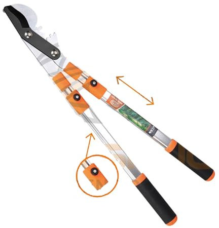 HYCHIKA Tijeras Cortasetos Telescopico Manual 111CM, Tijeras de Podar Cortasetos, Cuchillas de Acero Templado, Hoja de 214 MM, Tijeras Jardin Para Podar Setos y Arbustos