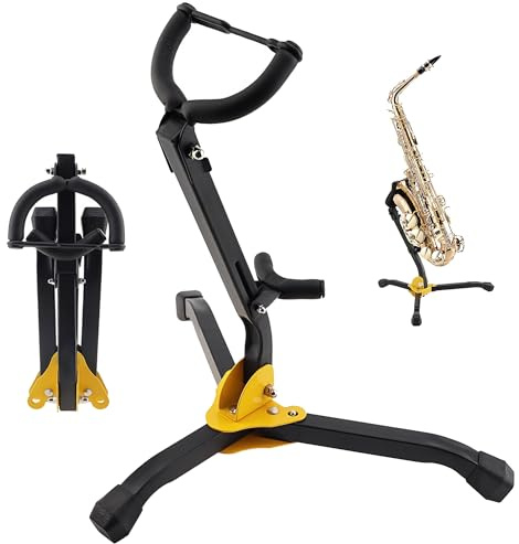 REMAGIC Soporte para saxofón tenor alto, soporte plegable para saxofón, soporte para saxofón de metal ajustable, soporte de trípode de metal portátil, pieza de accesorios para saxofón