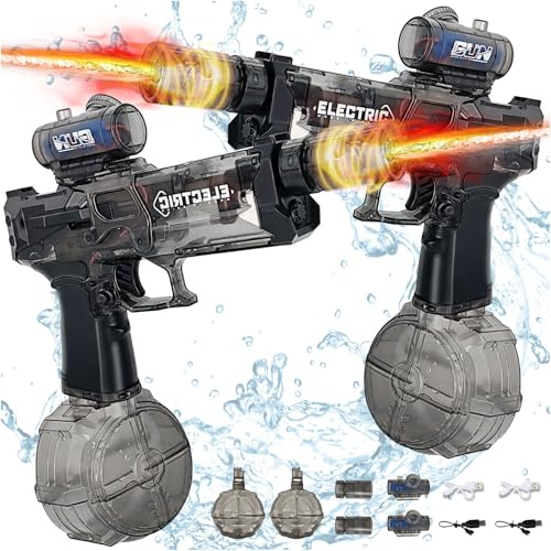 Audasi Pistola de Agua Eléctrica, Pistola de Agua Automática 500CC Pistola de Agua Motorizada de Largo Alcance con Efectos de Iluminación Multifuncional Blaster de Agua Recargable Water Gun