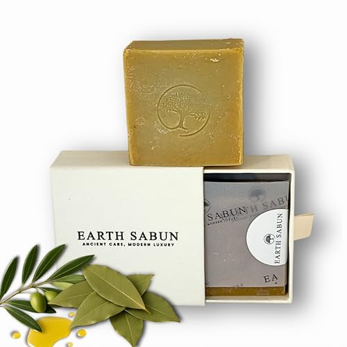 Earth Sabun Daphne Olive Oil Soap Bar – 40% Laurel Oil, 100% Natural Handmade Turkish Laurel Soap – Cold-Pressed Vegan Cleanser for Face, Body & Hair – 90g