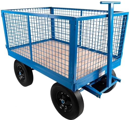 Heavy Duty 1 Tonne Site Trolley Cart with Solid Wheels and Removable Mesh Sides