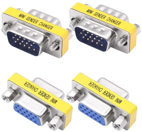YARCHONN DB15 VGA Gender Changer Coupler 15 Pin Solderless Conector Adapter Male to Female D-SUB HD 15 pin Serial Cable Coupler for PC Monitors Projectors-4pcs (Male to Female)