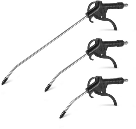 STAHLWERK 3-teiliges Druckluft-Ausblaspistolen-Set – Düsenlängen 100, 150 und 300 mm, 6 bar Arbeitsdruck, 1/4 Kupplung, ergonomische Druckluftreinigungspistole für Kfz-Werkstatt und Handwerk
