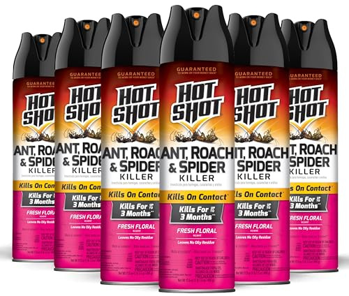 Hot Shot Ant, Roach and Spider Killer 17.5 Ounces, Aerosol Spray, Fresh Floral Scent, 6 Pack