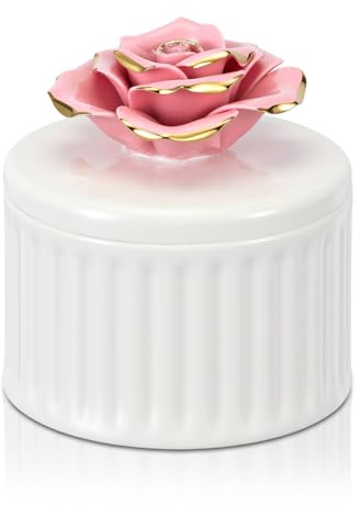 Kenning Ceramic Jewelry Box, Vintage Decorative Trinket Box with Lids Jewelry Gift Organizer for Earrings Rings (Rose)