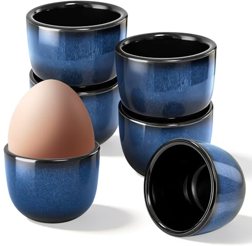 pangdapengpeng 24 Pezzi Portauovo in Porcellana, Portauova, Portauovo in Ceramica Blu e Nero per Colazione, Brunch, Cena, Pasqua (Occhio di Gatto Blu)