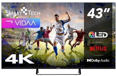 Smart Tech QLED 43QV02V VIDAA HDR Smart TV med 4K UHD-upplösning, bluetooth och trippel tuner, 43QV02V (2026)