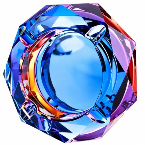 Ash Tray, 4.8-Inch Round Blue Glass Crystal Outdoor Ashtray Easy to Clean | Sparkling Glass Ashtrays for Outside, Color-Changing Ash Trays Outdoors,Tabletop Cigar Ashtray for Home Office Indoor Patio