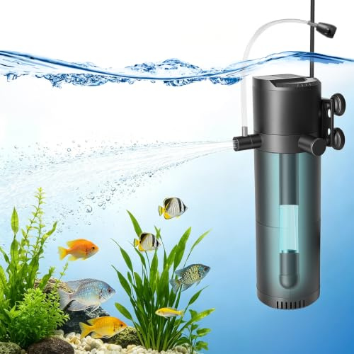 Filtro interior para acuario, filtro 5 en 1 con esterilizador UV y temporizador, bomba de filtro ajustable con ventilación y ducha de lluvia, 500 L/H, bomba purificadora para agua de mar y dulce, para