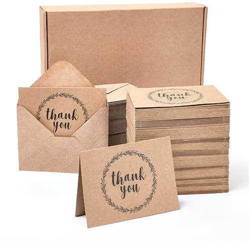 Tarjetas para notas de Agradecimiento con Sobres, Interior blanco - Paquete de 120