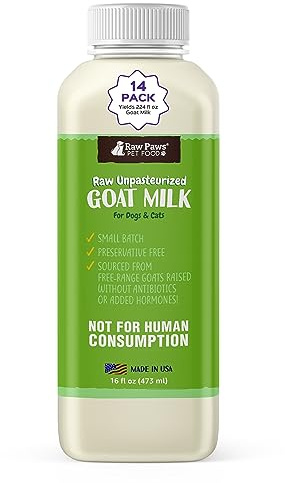 Raw Paws Raw Unpasteurized Goat Milk for Dogs & Cats, 16-oz, 14 Pack - Pet Milk Replacer for Puppies & Kittens, Goat Supplement for Dogs, Sensitive Stomach Dog Food Topper, Frozen Raw