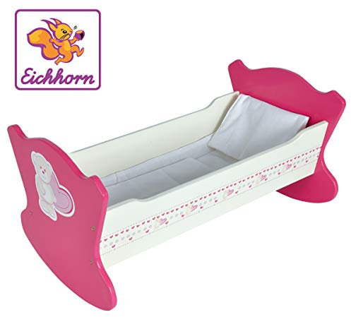 Eichhorn 100002594 - Puppenwiege inkl Decke und Kissen, geeignet für Puppen von 35-49cm, Größe: 30x50x27cm, Buchenholz
