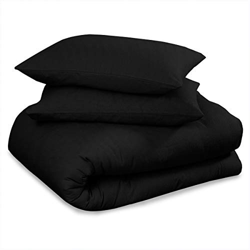 GC GAVENO CAVAILIA Flannel Brushed Cotton Single Bedding Bed Set -Black | 3Piece Include Flat, Fitted Sheet and 1x Pillow Case Set - Soft Thermal Warm High Quality Flannelette Winter Sheets Set
