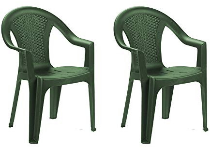 INDA-Exclusiv 2er Set Kunststoff Stapelstuhl Gartenstuhl Rattan-Optik Bistrostuhl Gartensessel stapelbar Balkonmöbel Gartenmöbel Grün Ischia